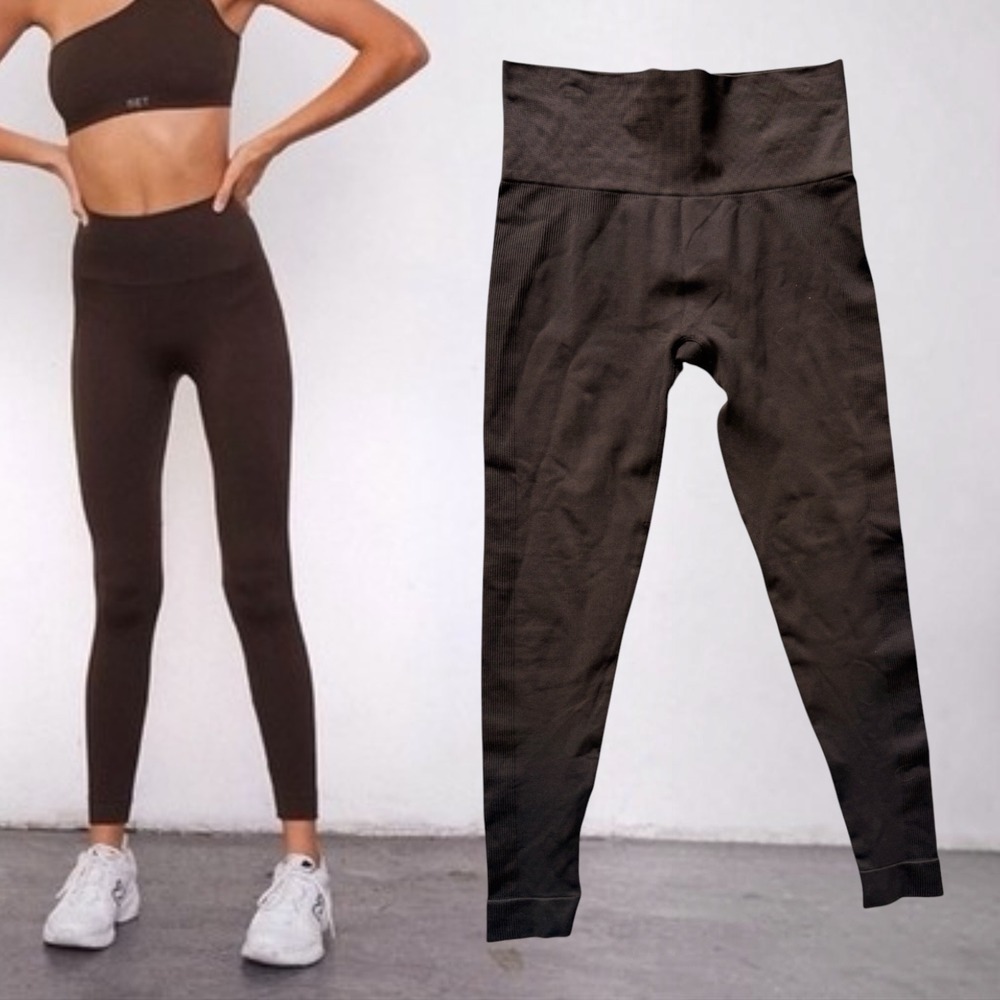 SET Active Sculptflex High Waist Leggings Espresso Dark Brown Size M